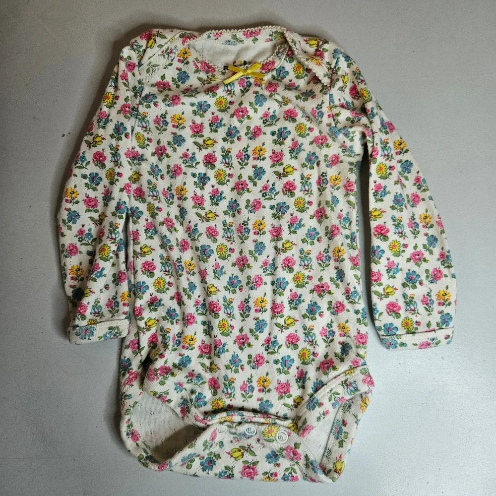 Baby Boden Floral Pointelle Pajama Set 2pc Cotton Pink Yellow Blue 9-12M 80cm
